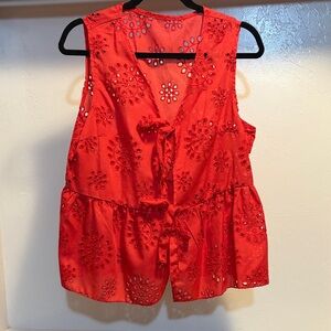 SHEIN Red Eyelet Sleeveless Blouse